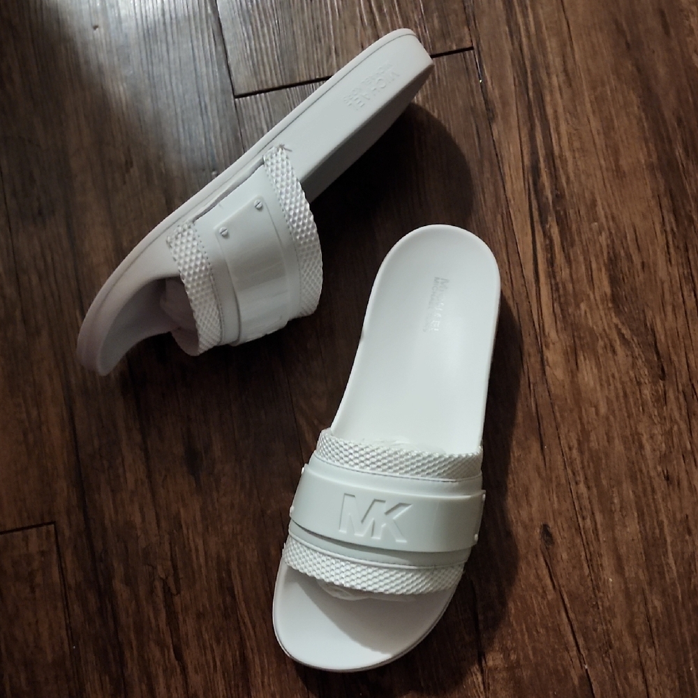 Michael Kors White Minimalist Sandals Whi5e Penny Slides Size 9